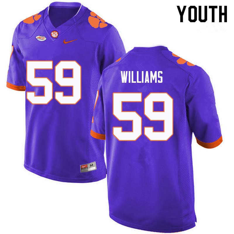 Youth #59 Jordan Williams Clemson Tigers College Football Jerseys Sale-Purple